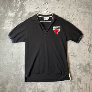 Vintage Sz Medium Chicago Bulls Black‎ Polo Short Sleeve Men's